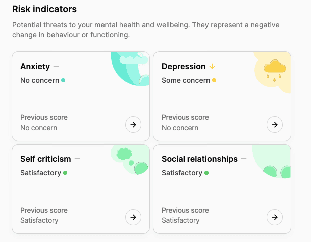 A screengrab from the MyMynd platform of the risk indicators 