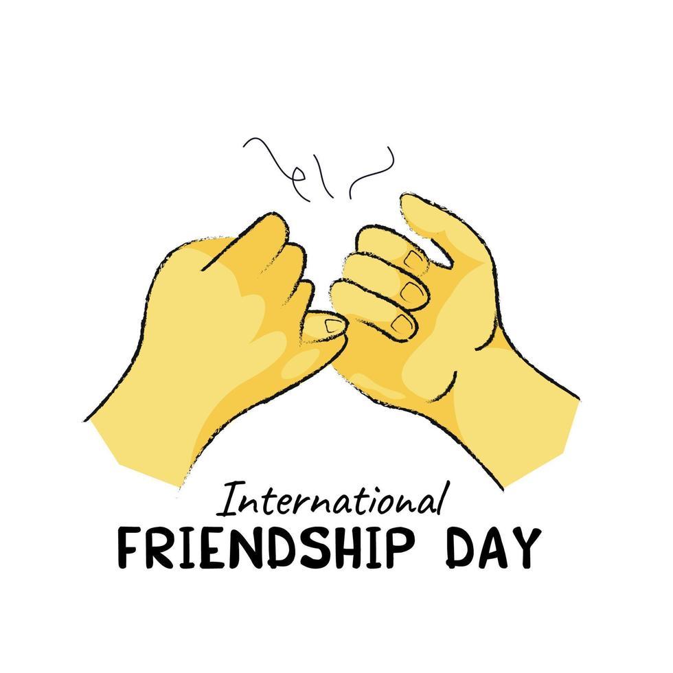 Illustration of two hands engaging in a pinky promise above the text "International Friendship Day".